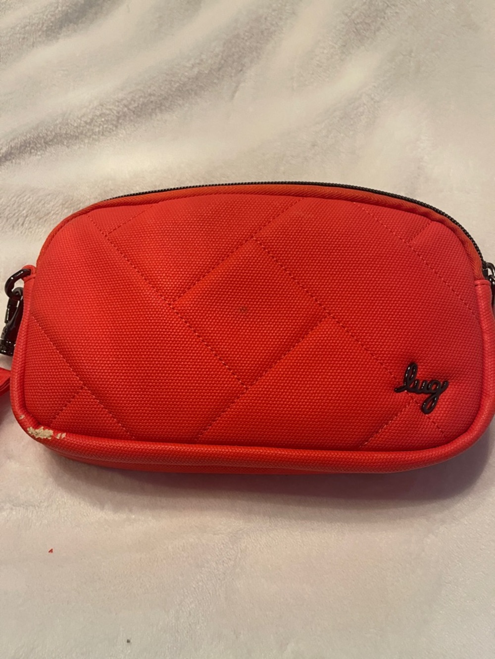 lug Quilted Cosmetic Crossbody Pouch in Bright Red